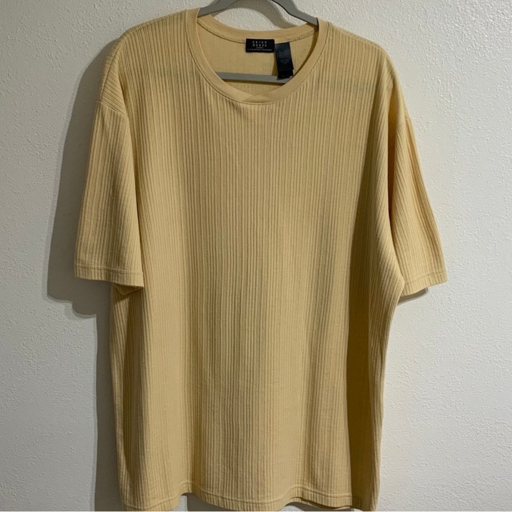 Vintage Crazy Horse Casual Shirt Mens Yellow, Short Sleeve Ribbed Knit